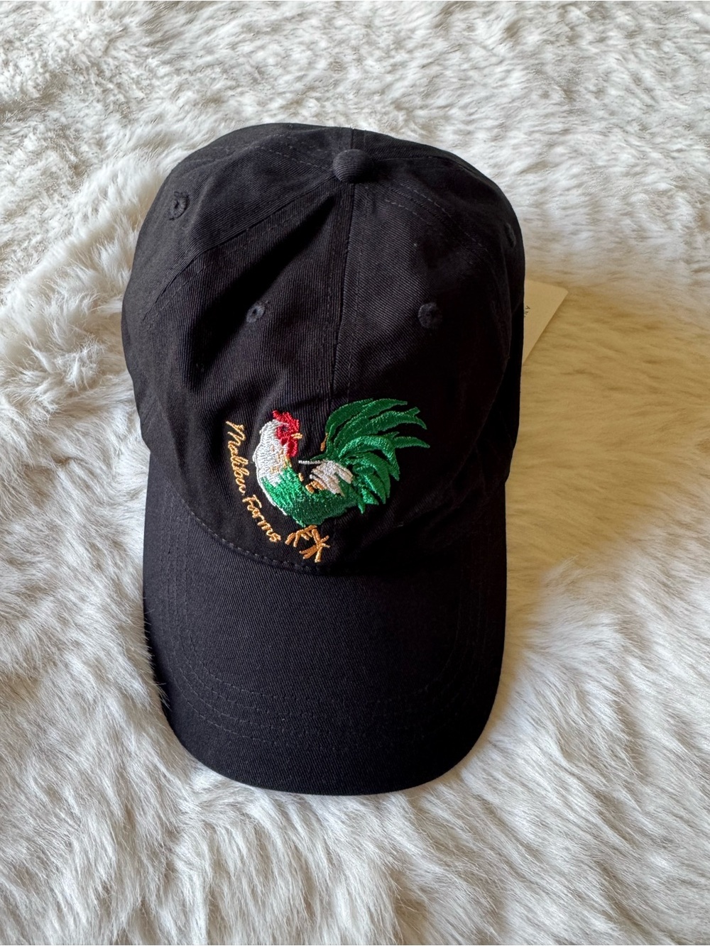 Anthropologie Black Cap with Colorful Rooster Embroidery